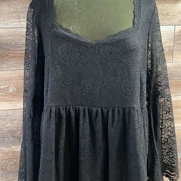 TORRID Womens Plus Size Black Lace BabyDoll Flare Long Sleeves Blouse Size 3 - Picture 4 of 11
